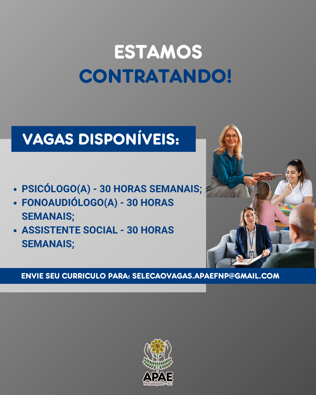 Vagas Disponíveis na APAE - Junho